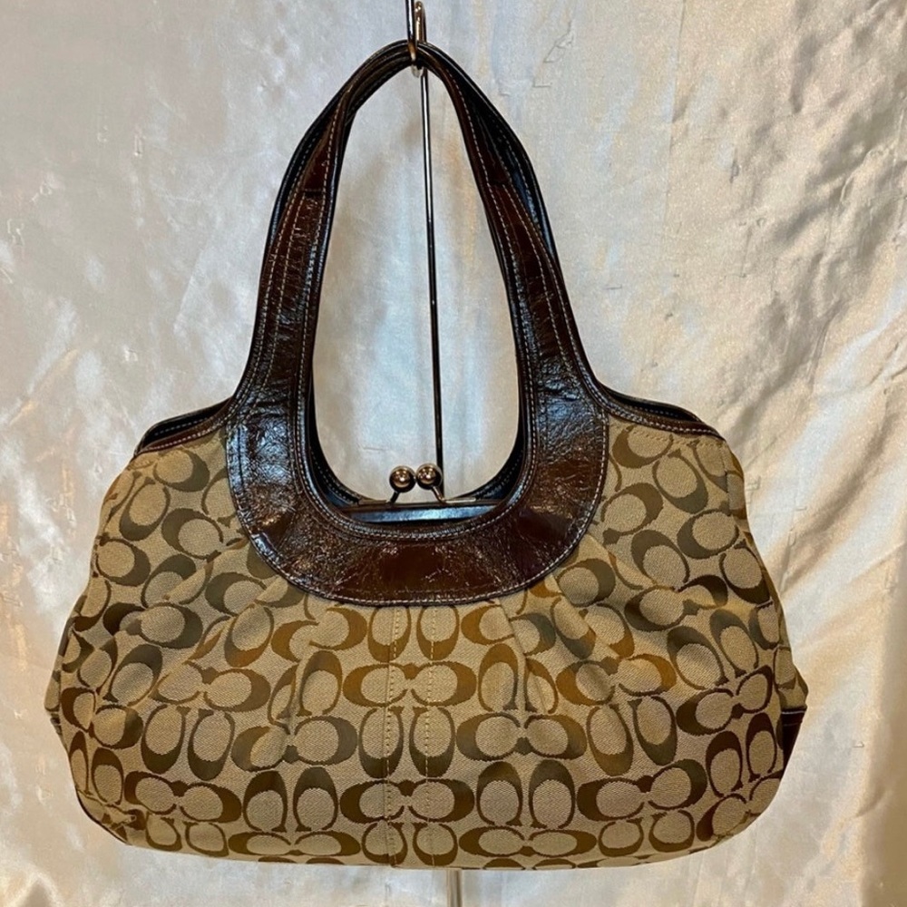 Coach Tan and Brown Signature Ergo Shoulder Bag